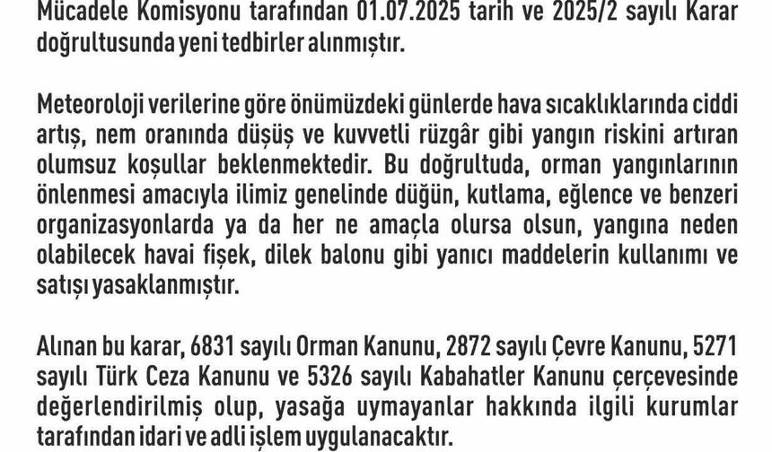 Elazığ’da havai fişek ve dilek balonu satımı ve kullanımı yasaklandı